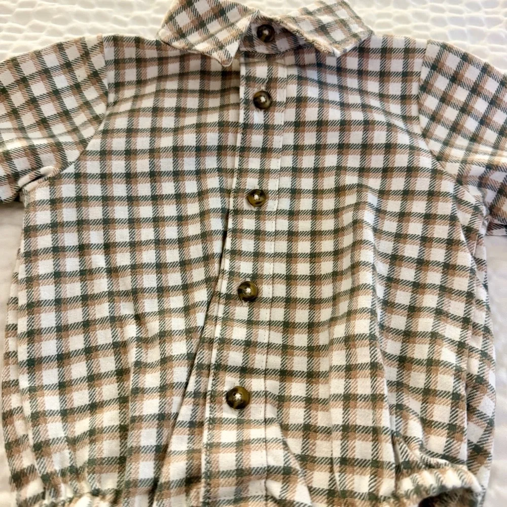 Carter's Just One You Baby Boy 2pc Plaid Button-Up Bodysuit & Pants Set Green 3M